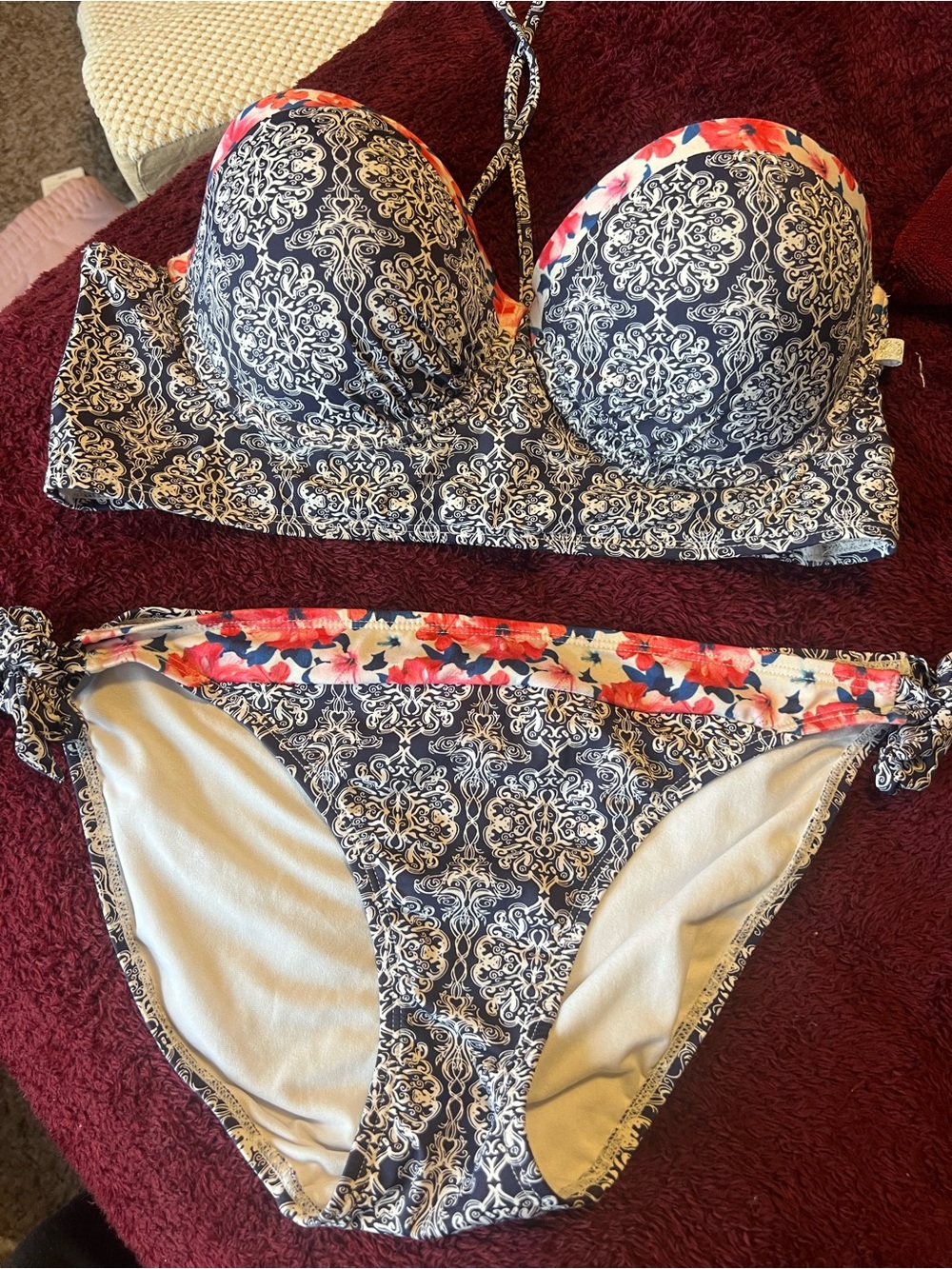 La Vie en Rose Bikini Set with Floral Trim